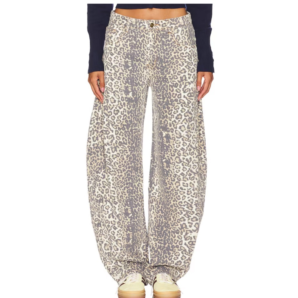 Lioness Wide Leg Leopard Print Pants in Cream and Gray